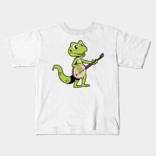 Comic gecko playing banjo Kids T-Shirt